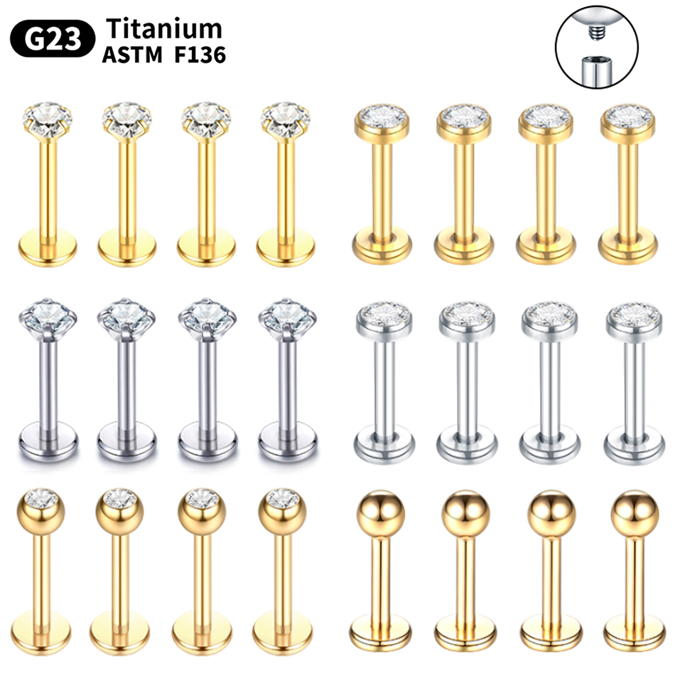 Body Jewelry Internally Threaded - 10 adet G23 titanyum Labret Piercing