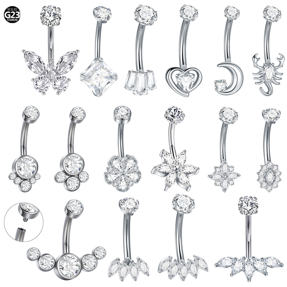 Body Jewelry Internally Threaded - 1 adet titanyum zirkon göbek halkası