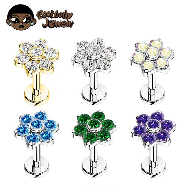 Body Jewelry Internally Threaded - ASTM F136 Titanyum Çiçek Piercing 16G
