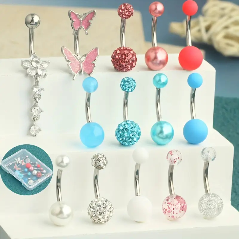 14 adet/kutu Göbek Piercingler - Body Jewelry Jewelry Box incelemesi ve fiyatı
