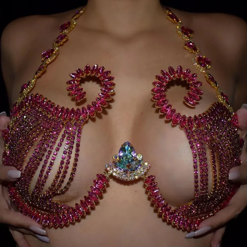 Rave pembe kristal göğüs dirse - Body Jewelry Retainers incelemesi ve fiyatı