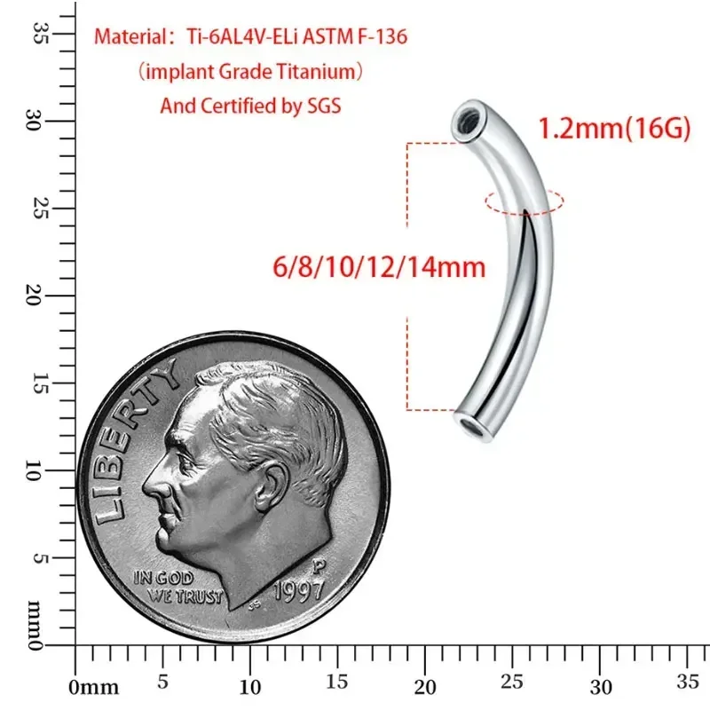 10 adet/grup ASTM F136 Titanyu - Body Jewelry Internally Threaded incelemesi ve fiyatı
