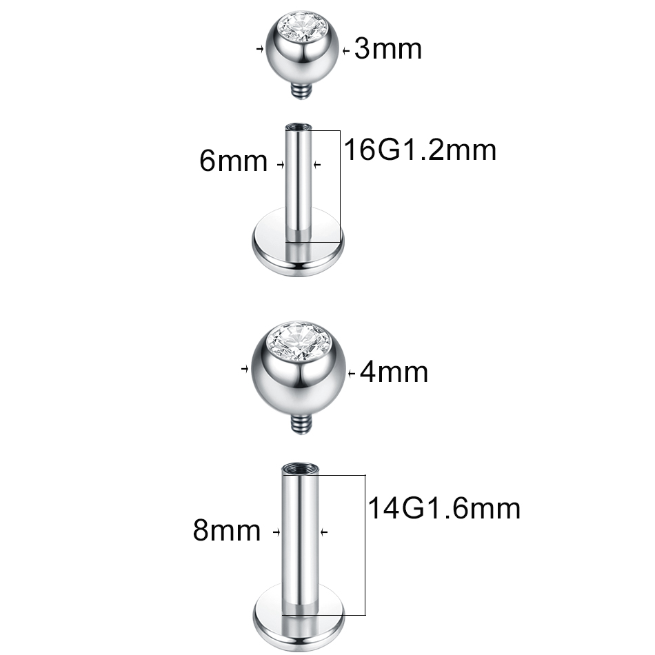 G23 titanyum Labret Piercing d - Body Jewelry Internally Threaded incelemesi ve fiyatı